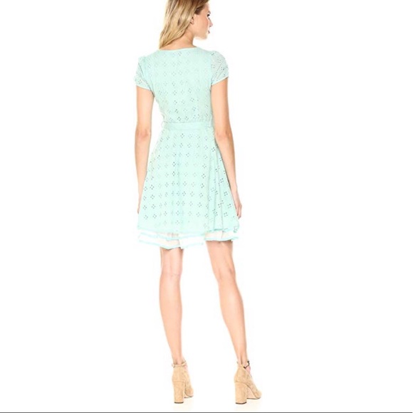Mint Eyelet Crochet Fully Lined Belted Mini Dress - Picture 3 of 11